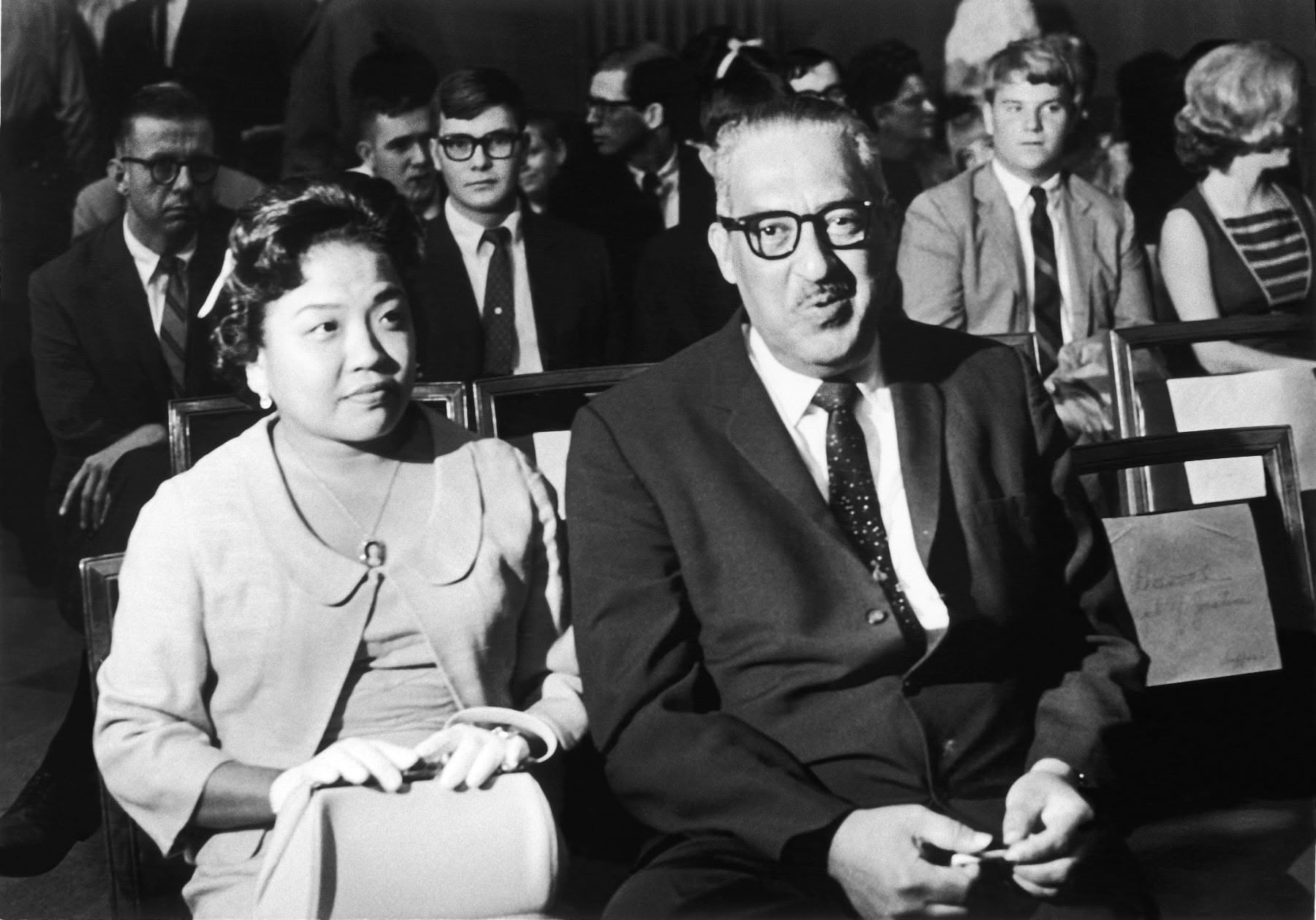 Thurgood Marshall and Cecilia S. Marshall at Senate Confirmation Hearing, 1967