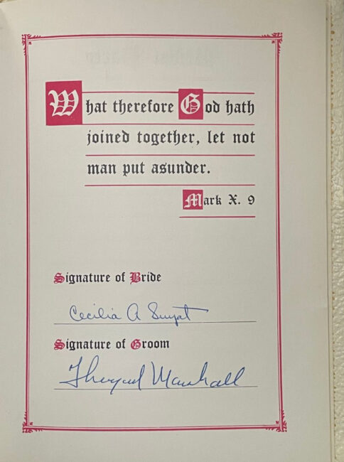 Thurgood Marshall and Cecilia A. Suyat Marriage Service Page