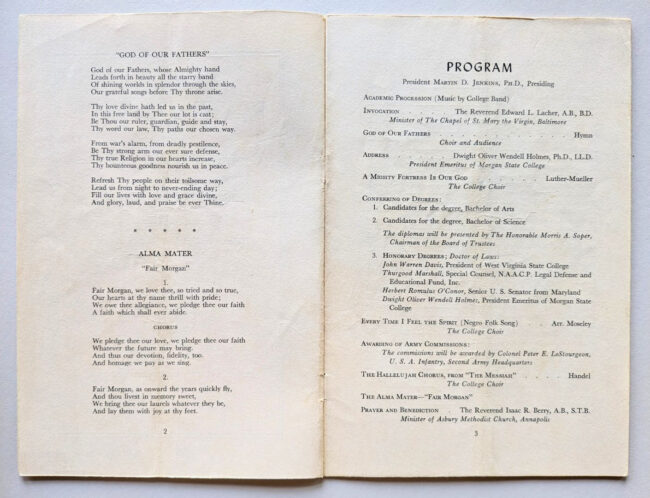 Thurgood Marshall's Morgan State College Honorary Doctor of Laws, June 2, 1952 Commencement Exercises Program