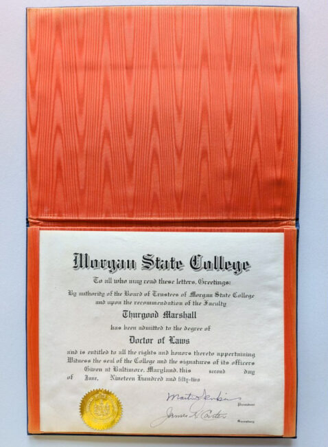 Thurgood Marshall's Morgan State College Honorary Doctor of Laws, June 2, 1952