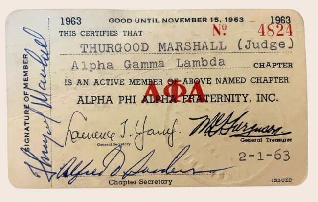 Thurgood Marshall's Alpha Phi Alpha Fraternity membership card