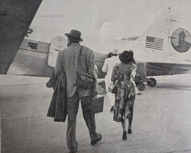 Leaving Virgin Islands after five days, Marshalls board small plane that will take them to Haiti on their honeymoon.