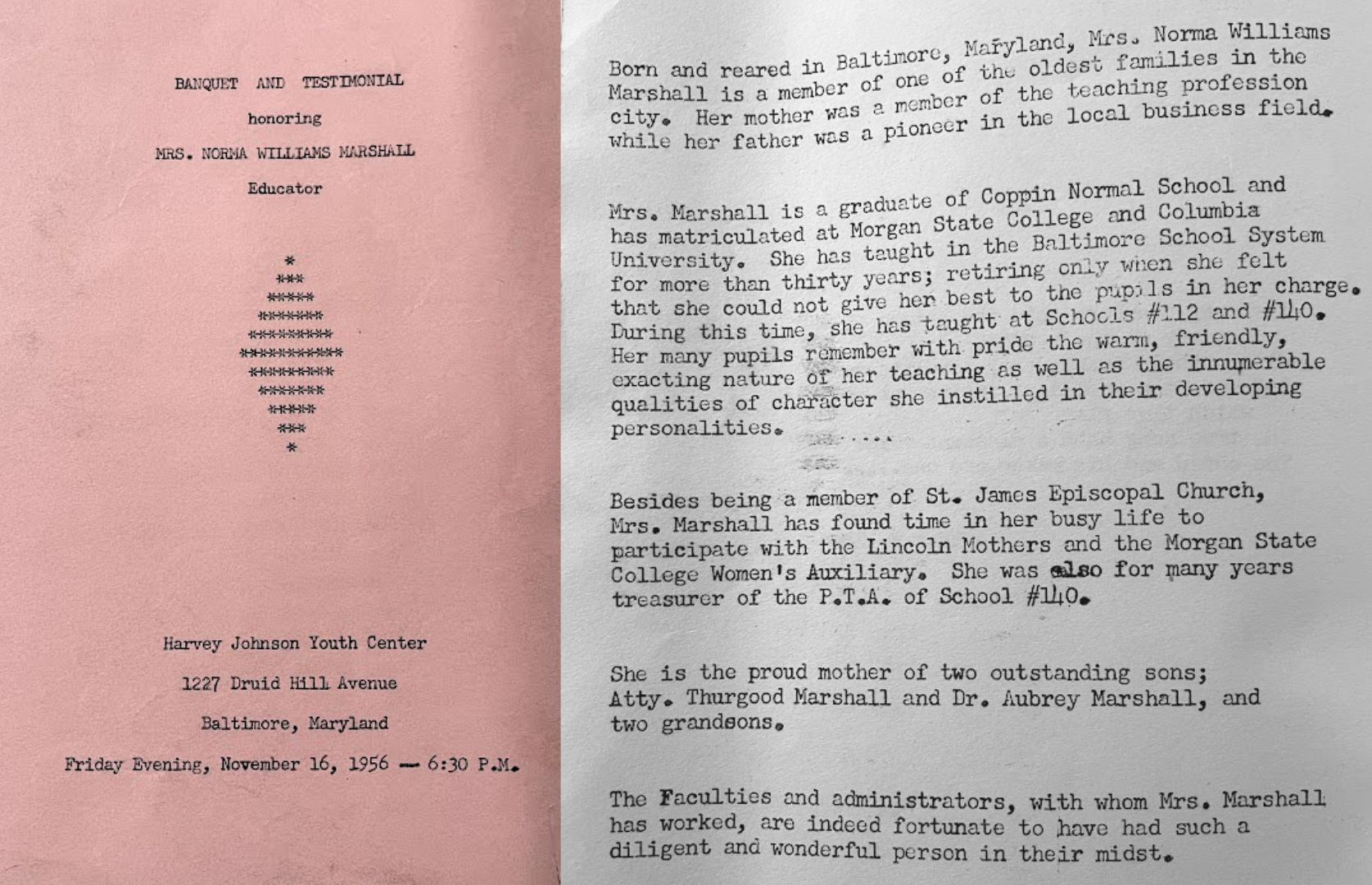 Norma Arica Williams Marshall Biographical Sketch